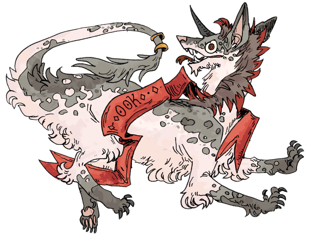 Ook as a heraldic tyger rampant, wearing a red sash lettered OOK