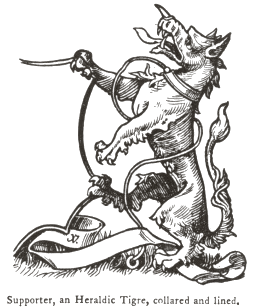 A heraldic tyger as a supporter, collared and lined